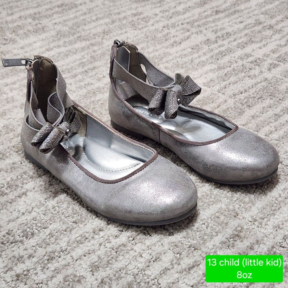 Kenneth Cole little girl's ballet flats with bow silver size 13